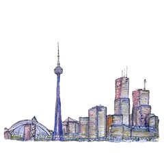City hand drawn sketch a watercolor illustration