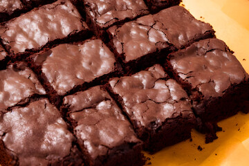 chocolate brownies, a sweet and sugary snack, high calorie food
