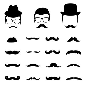Hipster look elements collection. Men moustaches icons set