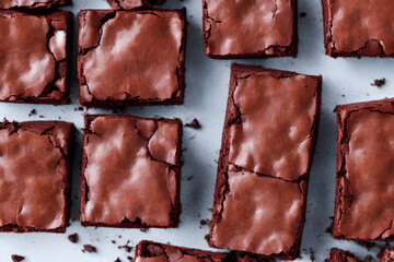 chocolate brownies, a sweet and sugary snack, high calorie food