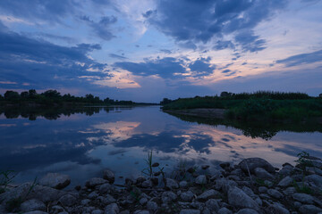 Zachód, rzeka Bug, rzeka, niebieki zachód, chmury, Piękna okolica, bajeczny widok © Krzysztof