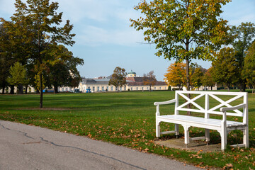 Laxenburg park elements and plants, landscape and architecture at the autumn in Austria