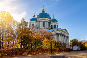 Fototapeta na wymiar St. Petersburg, Russia - October 2022: Autumn Petersburg. Trinity Cathedral in St. Petersburg