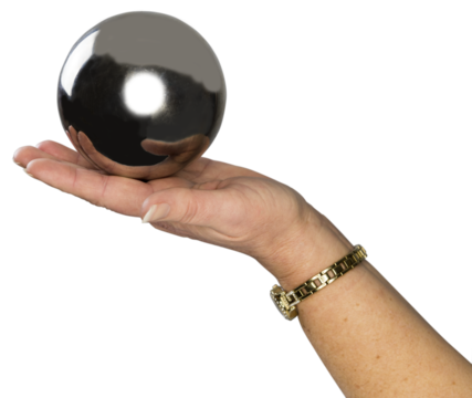A well groomed woman's hand with a gold wristwatch holds a ball. Transparent background for photo collages.