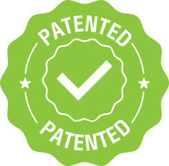 Patented label or sticker. Patent stamp badge icon , successfully patented licensed label isolated tag with check mark. 