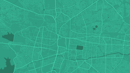 Green Nagpur city area vector background map, roads and water illustration. Widescreen proportion, digital flat design.