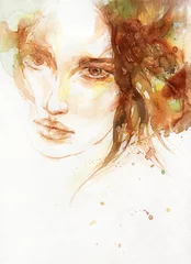 Tuinposter beautiful woman. beauty fashion illustration. watercolor painting © Anna Ismagilova