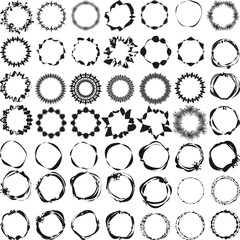 A large set of abstract round silhouettes of frames. Different shapes of curbs with an empty center. Sublimation frames are templates.