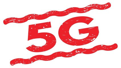 5G text on red lines stamp sign.