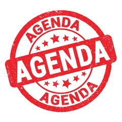 AGENDA text written on red stamp sign.