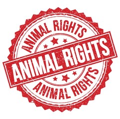 ANIMAL RIGHTS text on red round stamp sign