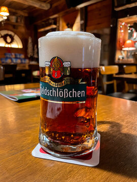Glass of Feldschlosschen beer, a local beer prodused in Dresden, Germany