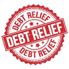 DEBT RELIEF text on red round stamp sign