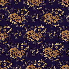 Japanese butterfly pattern  Blue and golden   Vector design illustration