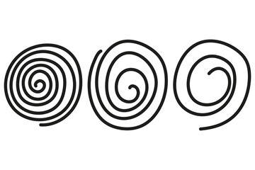 Spiral doodle vector set isolated on a white background.