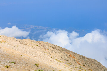 View from the top of Mount Tahtali of Antalya province in Turkey. Popular tourist spot for sightseeing and skydiving