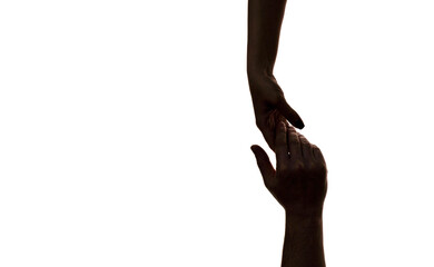 Mercy, two hands silhouette, connection or help concept. Concept human relation, community,...