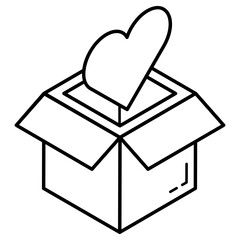 Heart in a box, line icon of surprise