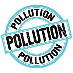 POLLUTION text on blue-black round stamp sign