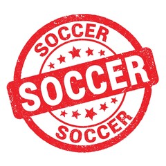 SOCCER text written on red stamp sign.