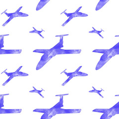 set of airplanes illustration. Seamless children's pattern with drawn airplanes in purple shades. Minimalistic pattern with colorful planes.