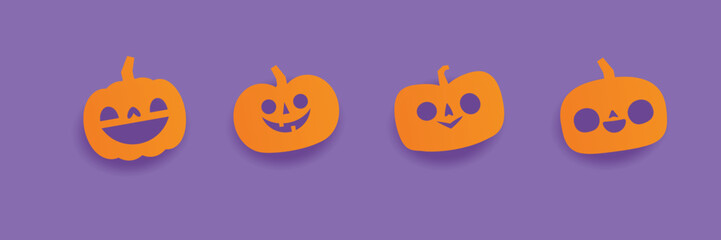 Halloween carved pumpkins. Jack O lantern flat icons.