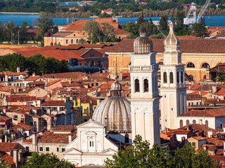 Venezian City view from top to Mediterranean house architecture during summer time