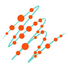 Hand drawn element for design. Blue wave line with orange dots. Abstract geometric shape. PNG illustration.