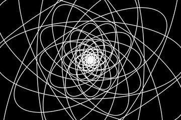 Abstract wireframe tunnel. The white wave lines circle the flower on the black background.