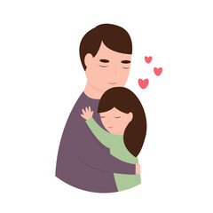Obraz na płótnie Canvas Dad hugs his little daughter. Father's day. Cartoon vector illustration.