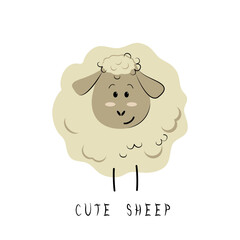 Sweet sheep. Cute lamb character. Sketch vector illustration for logo, label of wool products.