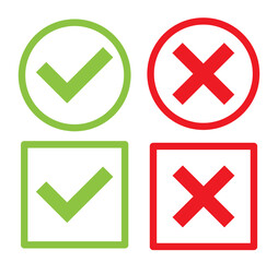 Green check mark and red cross.