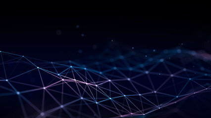 Abstract futuristic blue wave. Flow of particles. Big data transfer visualization. 3d rendering.