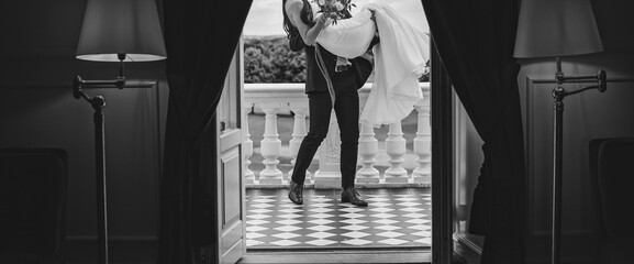 young bride and groom together, wedding photo - 539821198