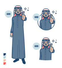黒い衣装を着たアラビア人ミドル男性がサムズアップをしているイラスト
