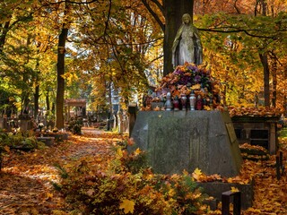 Jesienny cmentarz w Krakowie - obrazy, fototapety, plakaty