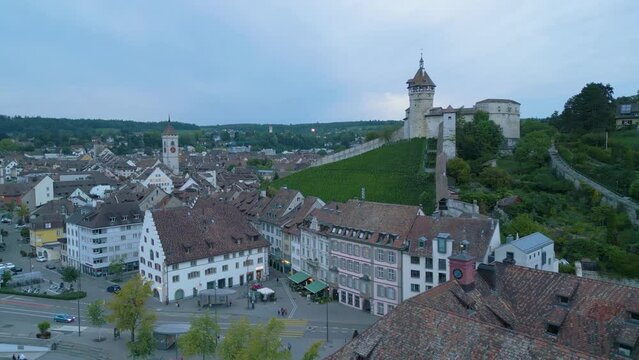 Drone shot of the Munot Forteress and Schaffhausen City centre