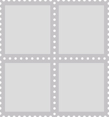 Blank postage stamps. Light postage stamps on grey background. Illustration