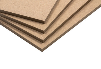 Raw mdf boards on a white background, arranged for sales purposes.