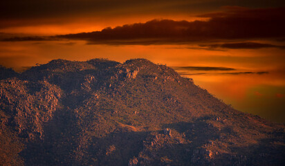 Sunset in the stone mountains . Scenery remote landscape at golden hour.
