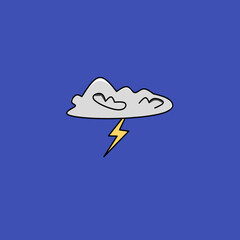 Weather icon vector illustration - sun with clouds, lightning in dark sky