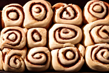 photo of cinnamon rolls, a sweet baked dessert, filling pastry