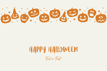 Halloween greeting card with creepy pumpkin lanterns. Vector