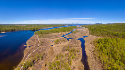 Top view of Varlama island, Pasvik nature reserve on the border between Russia and Norway