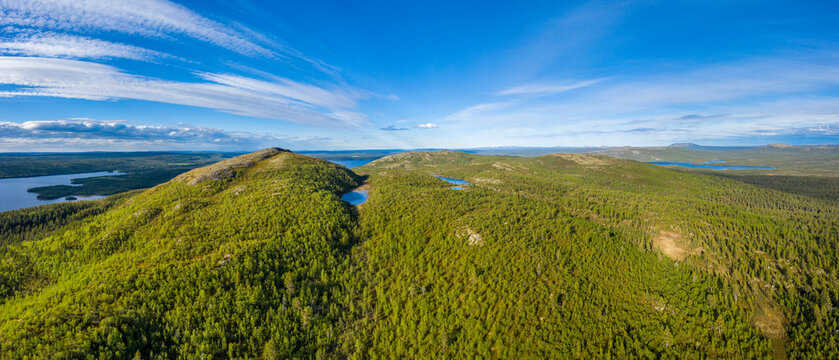 View from Mount Kalkupä to Lake Kaskama and the Paz/Patsojoki River. Reserve Pasvik. Russia. Murmansk region