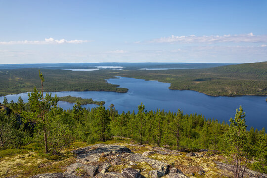 Landscapes overlooking the lake Kaskama. Panorama. Kola Peninsula, Arctic Circle, Russia