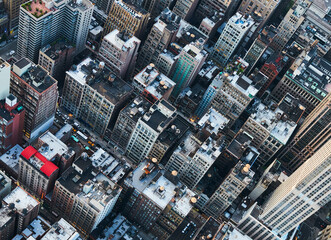 Fototapeta premium View of a cityscape at dusk from above in color