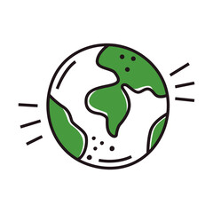 Simple vector doodle icon of Earth. Alternative energy, nature protection, zero waste, trash recycle, green technology concept illustrated in child sketch style. Save planet, go green