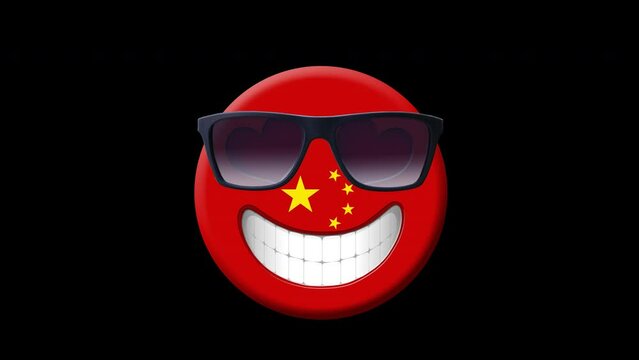 China.Animation of smiling face with chinese flag isolated by the Alpha channel (transparent background).Animated Emoji. face icon animation.Emoticon.Travel China