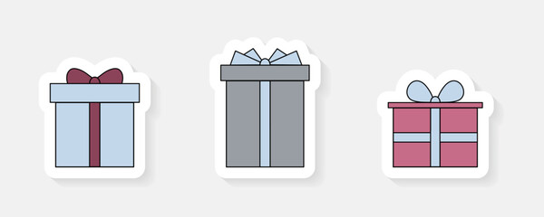 Collection of boxes of presents. Xmas stickers. Vector